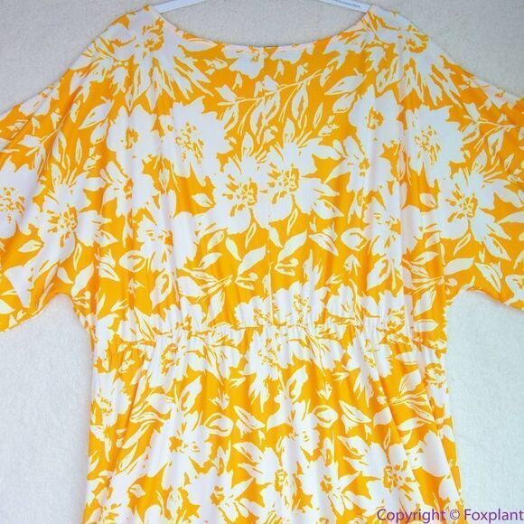 NEW Eloquii yellow floral Dolman Sleeve Maxi Dress with Slit,18 - Picture 7 of 16